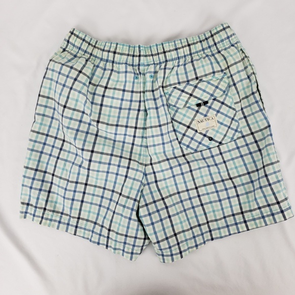 Vintage Nautica Mens Swim Trunks Blue White Plaid - Picture 4 of 6